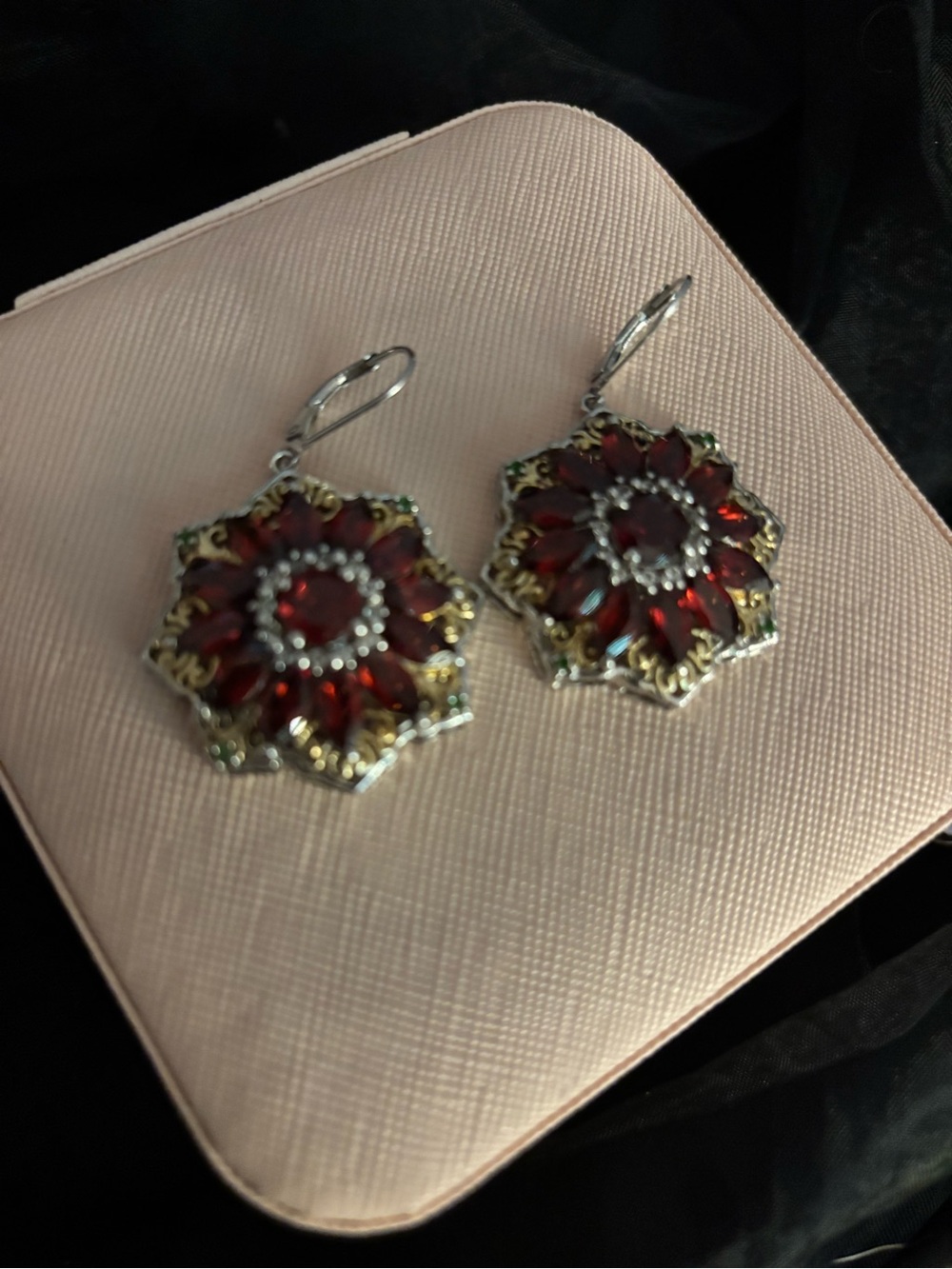 Vintage Garnet Flower Drop Earrings